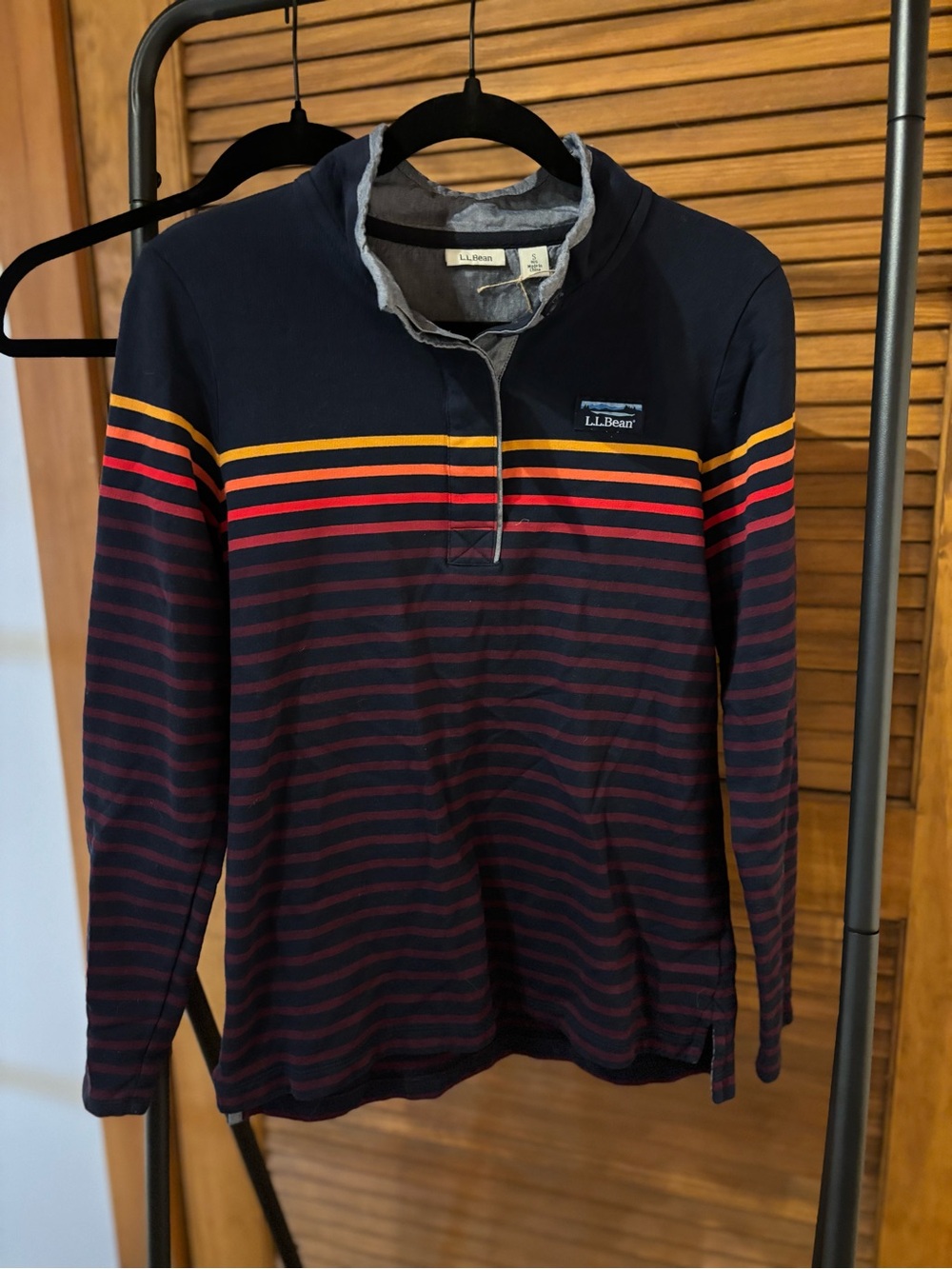L.L.Bean Navy Rugby Shirt with Red & Yellow Stripes